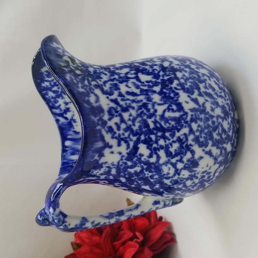 Antique Spongeware Blue & White Milk Pitcher